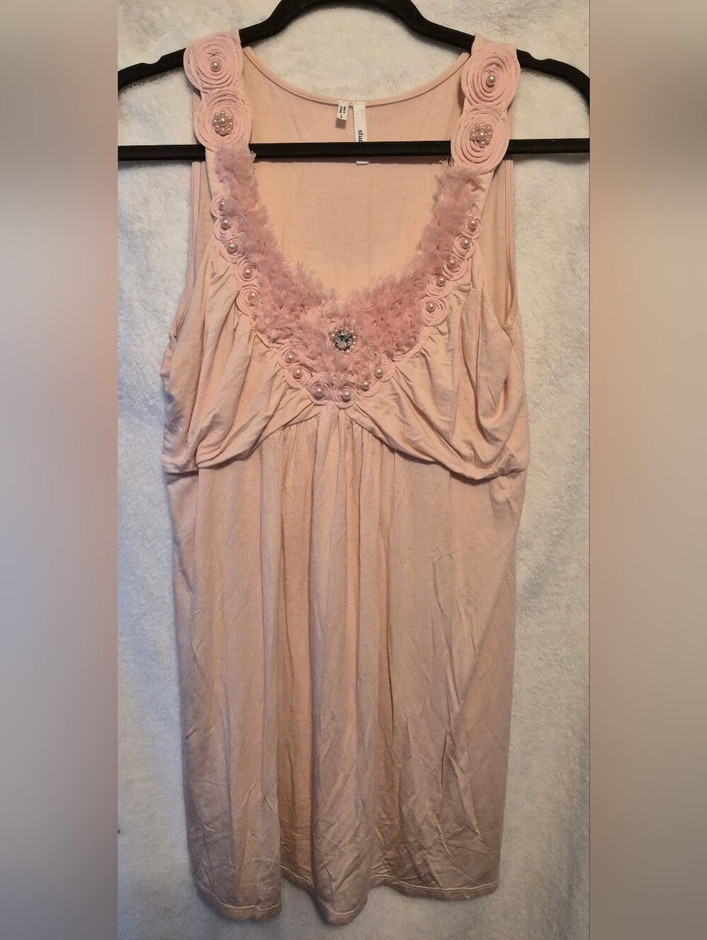 Y2K Studio Y Suze Large Pink Embellished Tank Top Fairy Feminine
